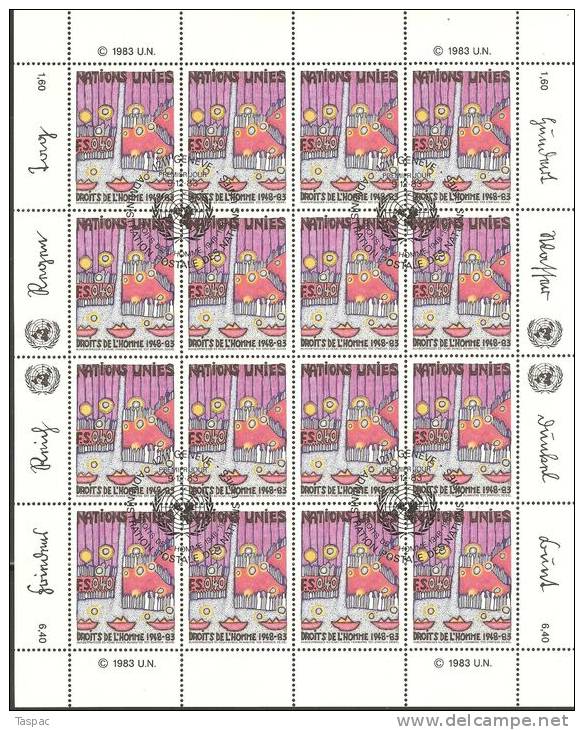 UN / Geneva 1983 Mi# 117-118 Used - Mini Sheets - 35th Anniv. Of The Universal Declaration Of Human Rights - Used Stamps