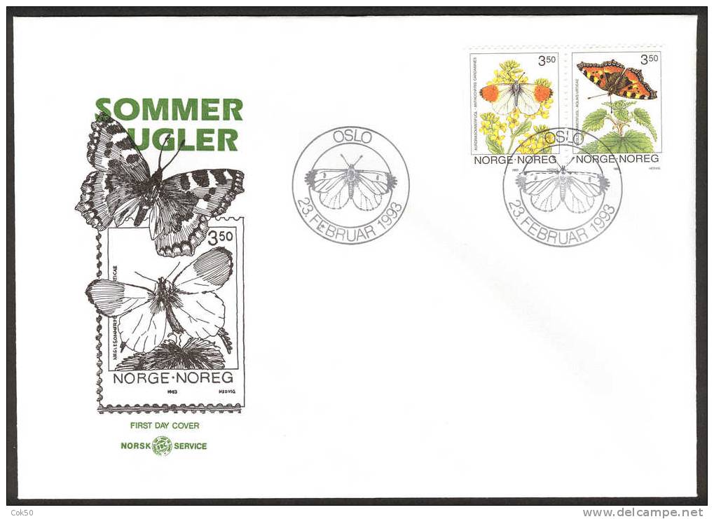 NORWAY FDC 1993 «Butterflies». Perfect, Cacheted Unadressed Cover - FDC