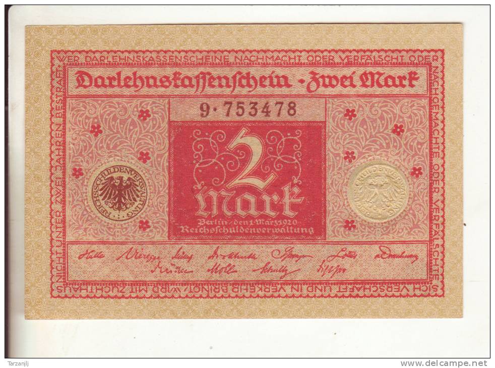 Billet De 2 Mark Darlehuskassenschein 'Zwei Mark', Berlin 1. März 1920 - 2 Mark