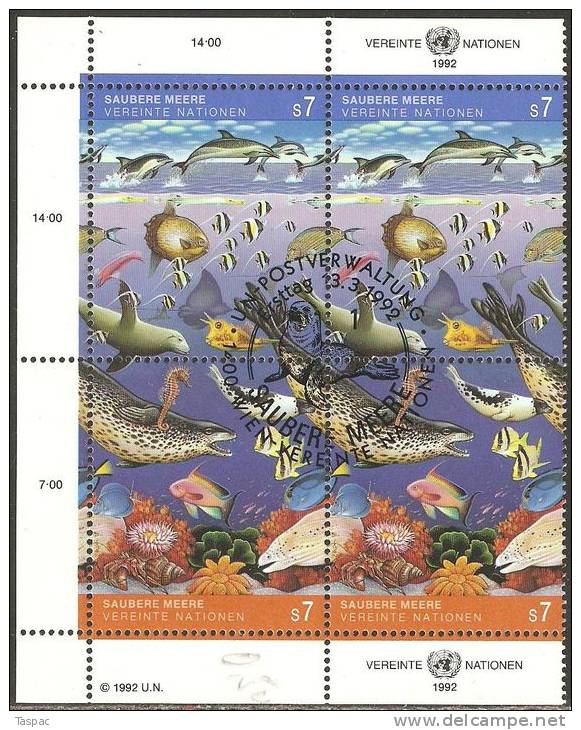 UN / Vienna 1992 Mi# 127-128 Used - Block Of 4  - Clean Oceans - Used Stamps