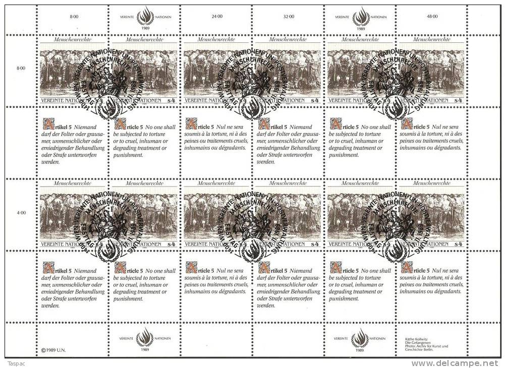 UN / Vienna 1989 Mi# 96-97 Used - Sheets Of 12+12 Se-tenant Labels - Human Rights - Used Stamps