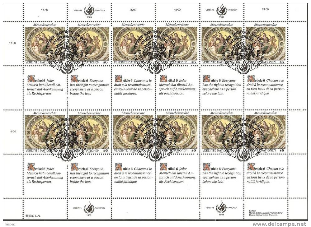 UN / Vienna 1989 Mi# 96-97 Used - Sheets Of 12+12 Se-tenant Labels - Human Rights - Used Stamps