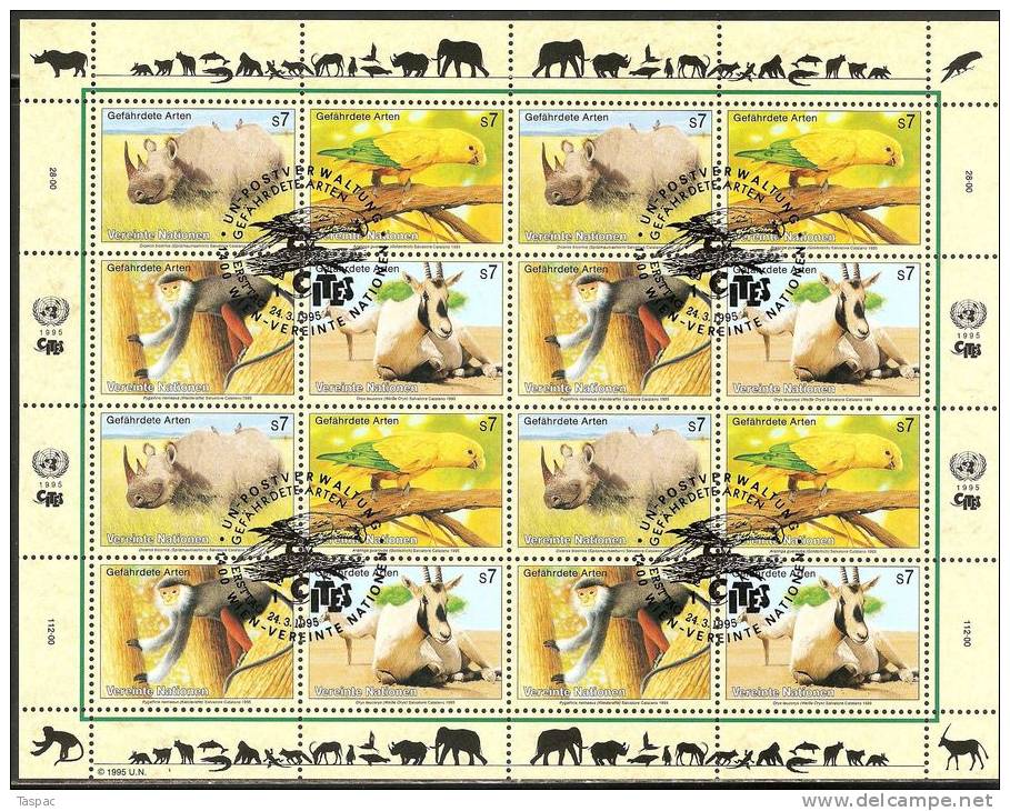 UN / Vienna 1995 Mi# 180-183 Used - Mini Sheet - Fauna - Used Stamps