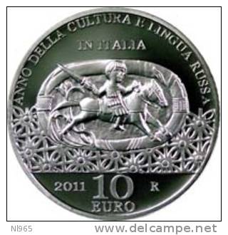 ITALY - REPUBBLICA ITALIANA ANNO 2011 - ANNO DELLA CULTURA E LINGUA RUSSA    - 10,00  EURO IN ARGENTO  FONDO SPECCHIO - Italy