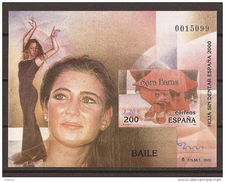 ES3763-LA008TV-JA122 Spain Espagne EXPO 2000 HOJA SIN DENTAR BAILE .SARA BARAS-..LUJO - Variedades & Curiosidades