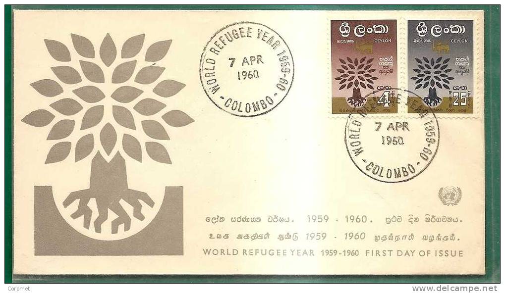 WORLD REFUGEE YEAR - ANNÉE MONDIALE Du RÉFUGIÉ  - CEYLON 1960 FDC - Yvert # 332/333 - Réfugiés