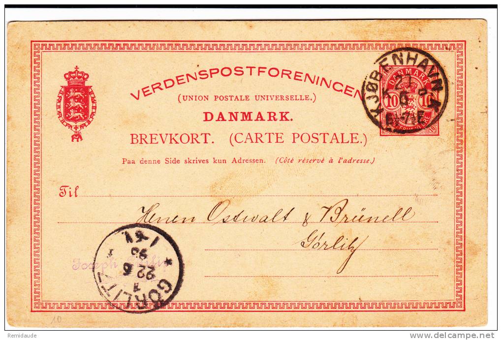 DANEMARK - 1898 - RARE (4 LIGNES) CARTE POSTALE ENTIER De COPENHAGUE Pour GÖRLITZ (ALLEMAGNE) - Postwaardestukken