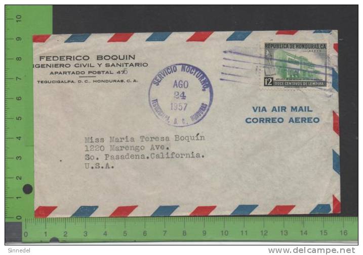 LETTRE POUR USA  1957 - Honduras