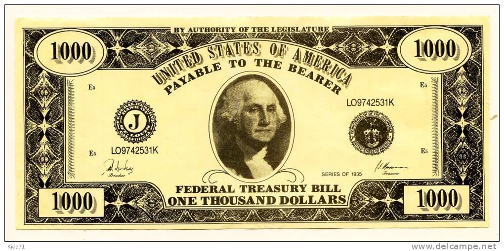 1000 Dollars  "THE UNITED STATES OF AMERICA"  Grand Billet Fictif  Ble1 - Collections