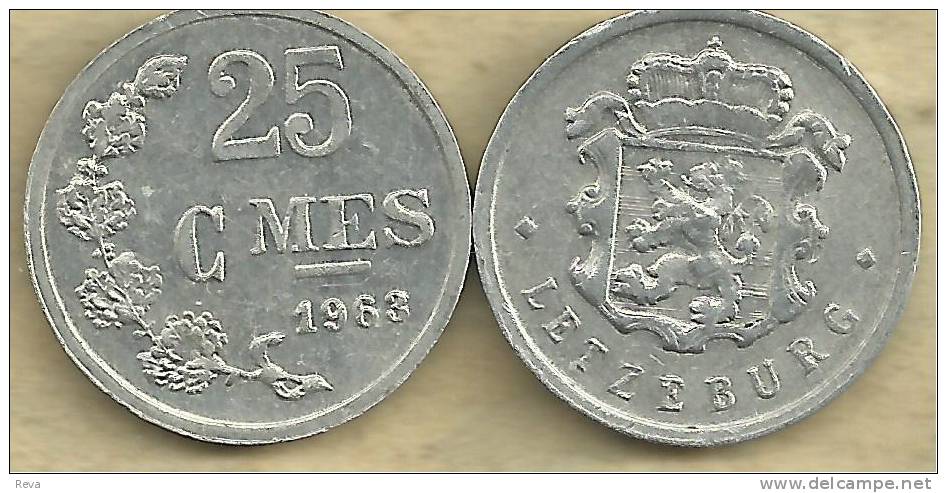 LUXEMBOURG 25 CENTIMES LEAVES FRONT EMBLEM BACK 1963  KM45 READ DESCRIPTION CAREFULLY !!! - Luxembourg