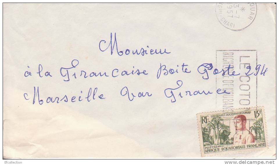 AEF,Oubangui,Bouar Le 03/07/1957 > France,colonies,lettre,li Eutenant Gouverneur Cureau,15f N°230 - Altri & Non Classificati