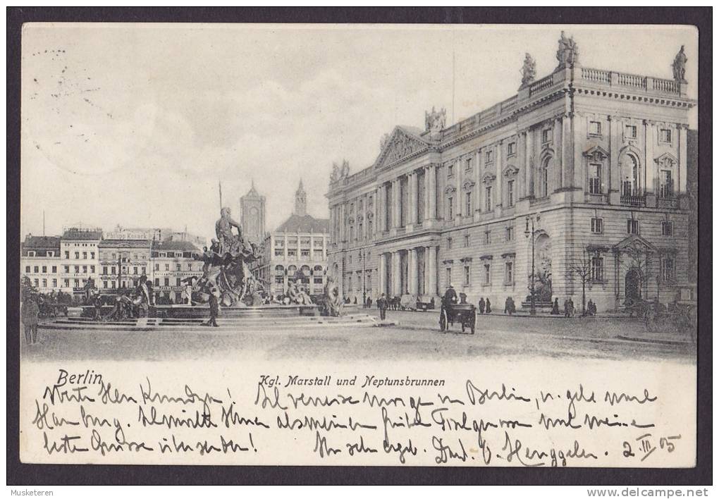 Deutsches Reich PPC Berlin Kgl. Marstall Und Neptunbrunnen Fontaine BERLIN 1905 To KÖNIGSBERG Simple Backside (2 Scans) - Autres & Non Classés