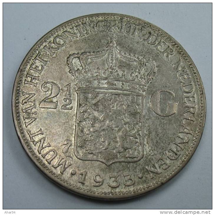 NETHERLANDS NEDERLAND HOLLAND 2.5 GULDEN 0.720 SILVER  , 1933  WEIGHT 25 GR ,COIN CHOICE DEEP HAIR LINES LOT  FIRST 1 - Gold And Silver Coins