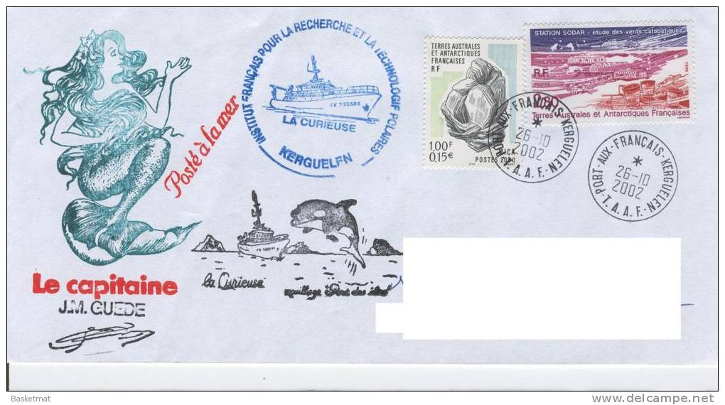 TAAF ENV PORT AUX FRANCAIS 26/10/2002 3 CACHETS SIRENE NAVIRE LA CURIEUSE DAUPHIN - Unused Stamps