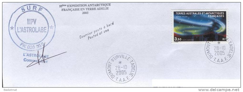 TAAF ENV DUMONT D'URVILLE  28/10/2005  CACHET MPV ASTROBALE - Unused Stamps