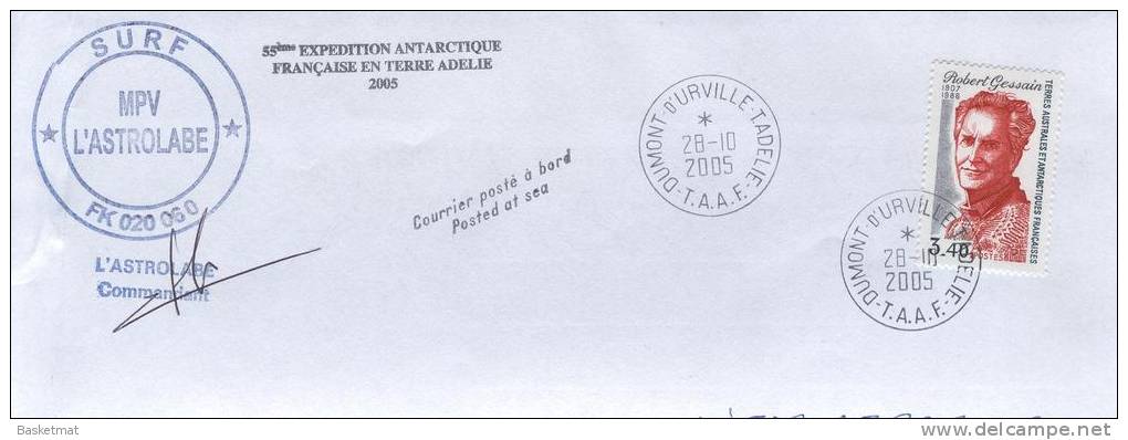 TAAF ENV DUMONT D´URVILLE  28/10/2005  CACHET MPV ASTROBALE - Unused Stamps
