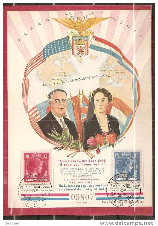 Luxembourg1945:Memorial Card Honoring FDR(Roosevelt) - Tarjetas Conmemorativas