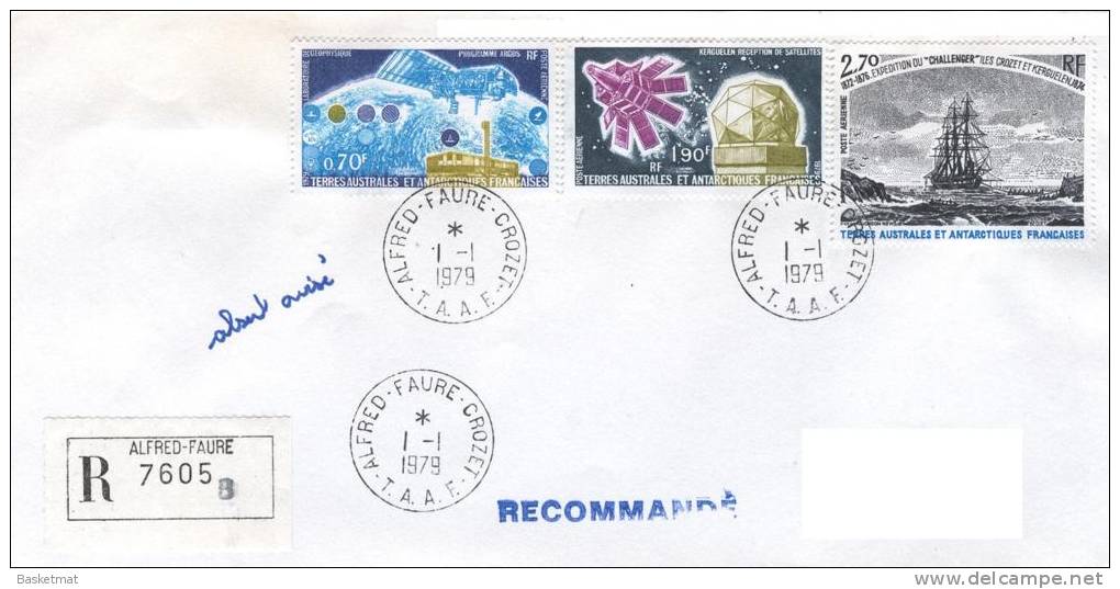 TAAF ENV ALFRED FAURE CROZET 1/1/1979 RECOMMANDEE TIMBRES N° PA 51  52  53 - Neufs
