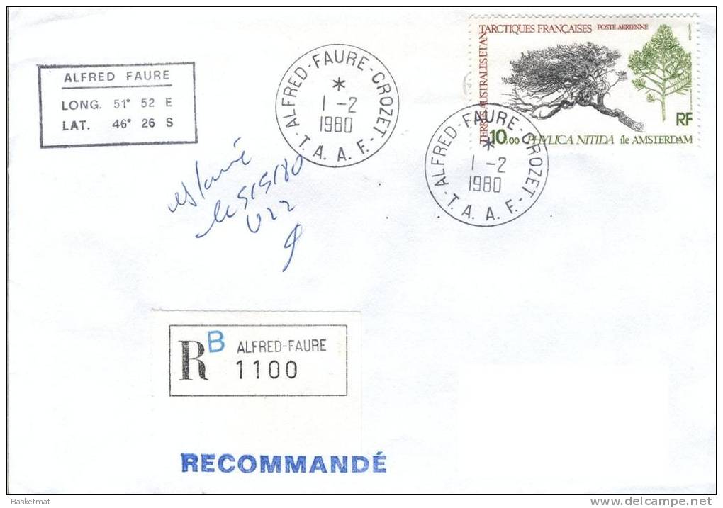 TAAF ENV ALFRED FAURE CROZET  1/2/1980  RECOMMANDEE TIMBRE N° PA 60 - Unused Stamps