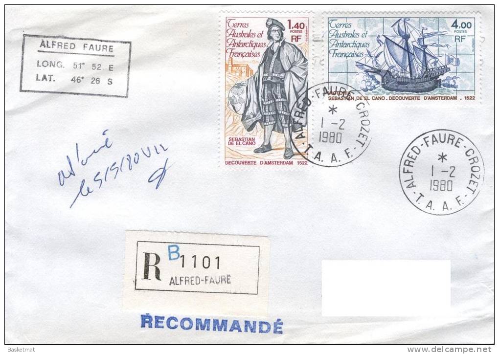 TAAF ENV ALFRED FAURE CROZET  1/2/1980  RECOMMANDEE TIMBRES N° 84  85 - Nuevos