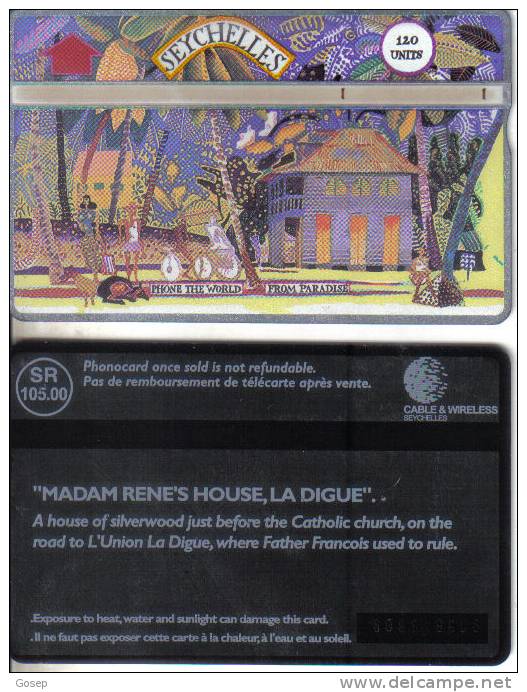 Seychelles-sey18b-madam Rene´s House La Digue(1999)-120units-(903b)-tirage-40.000-used +1 Card Prepiad Free - Seychelles