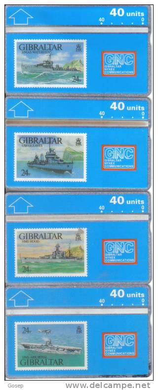 Gibraltar-WARSHIPS(1993)gib-24,25,26,27-(40 Units)-4 Card Mint-tirage-20.000-(4 Card 306a)-mint+4 Card Prepiad Free - Gibilterra