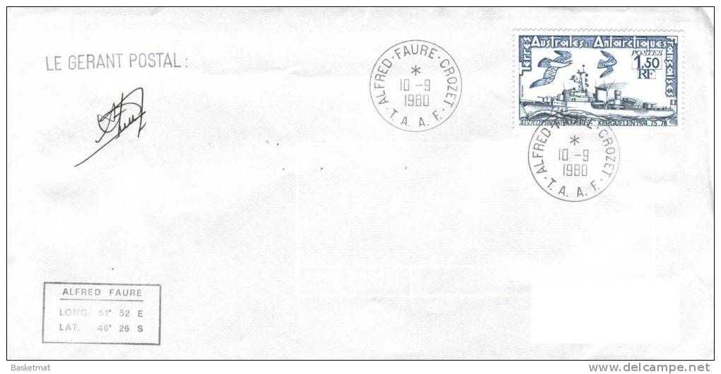 TAAF ENV ALFRED FAURE CROZET  10/9/1980  TIMBRES N° 80 - Unused Stamps