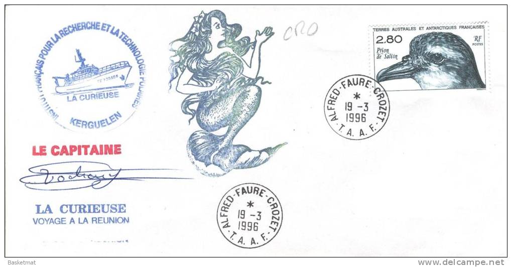 TAAF ENV ALFRED FAURE CROZET  19/3/1996  2 CACHETS SIRENE ET BATEAU LA CURIEUSE TIMBRES N° 189 - Unused Stamps