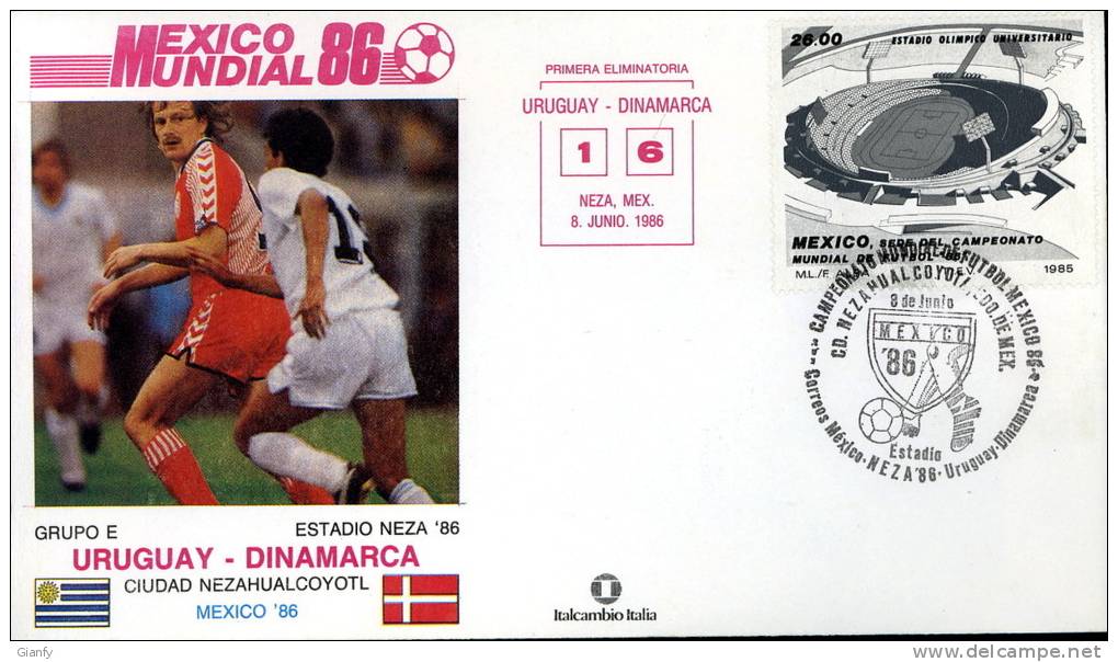 CALCIO FIFA WORLD CUP MEXICO 1986 FDC URUGUAY DANIMARCA - 1986 – Mexique