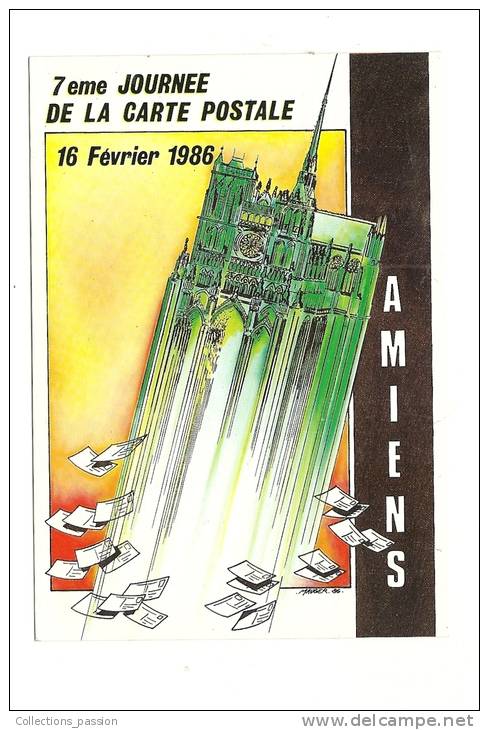 Cp, 80, Amiens, 7è Journée De La Carte Postale - 16 Février 1986 - Dessin : Yvan Mauger - Tirage 1500 Ex. - Amiens