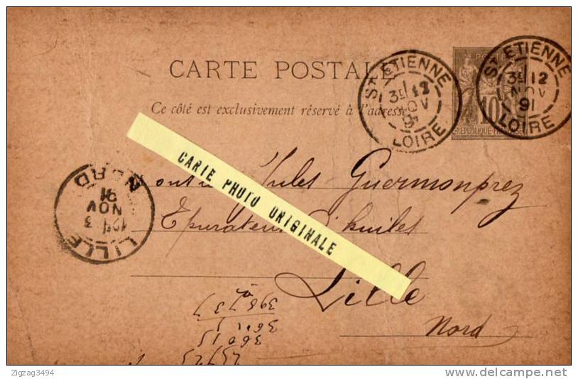 SAINT ETIENNE  42  CARTE POSTALE DATEE DE 1891  COMMANDE D HUILE PAR  BEAUFILS  PLOMBIER A ST ETIENNE - Saint Etienne