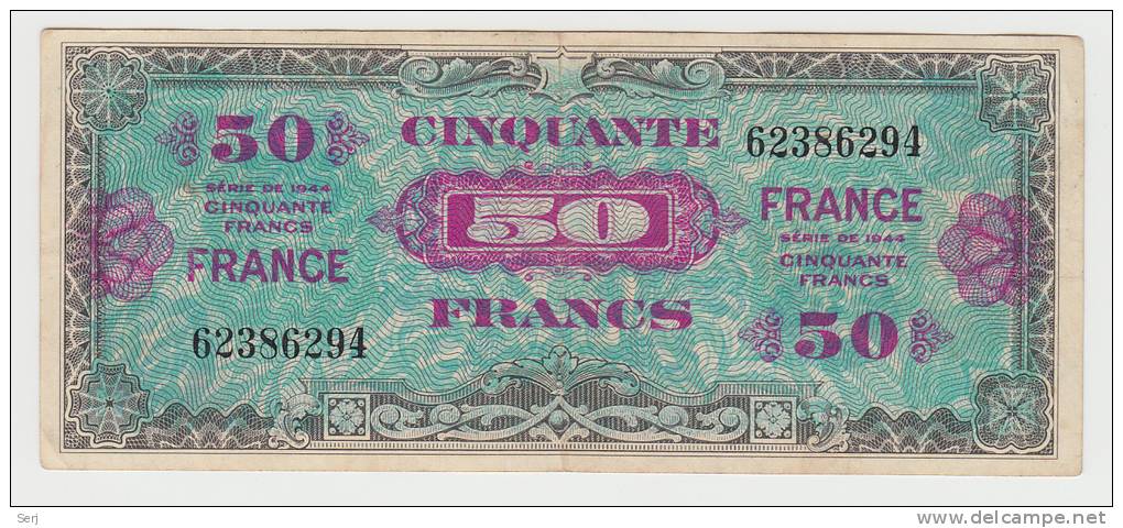 France 50 Francs 1944 VF+ Crispy Banknote P 122a  122 A - 1945 Verso Francés