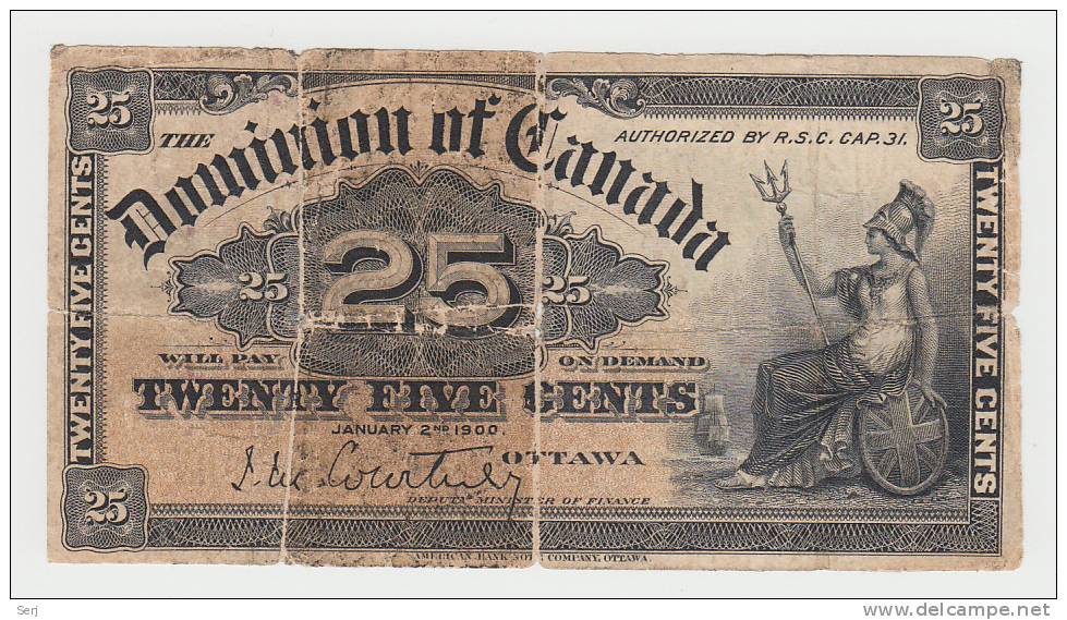 Canada 25 Cent 1900 "G" Banknote P 9a  9 A (Signature Courtney) - Canada