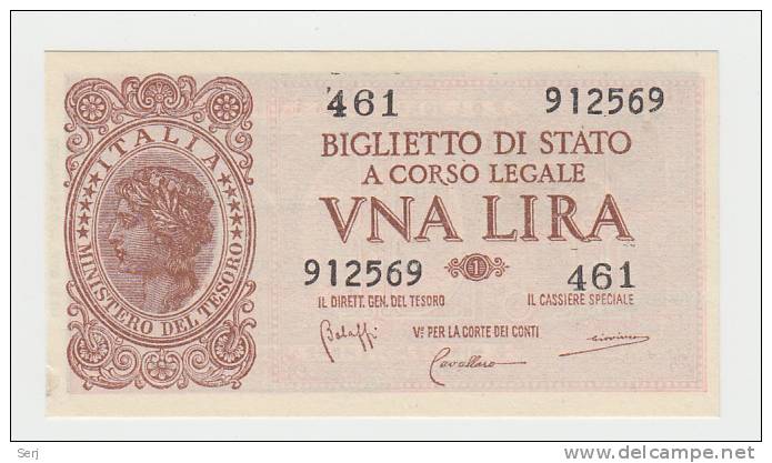 ITALY 1 Lire 1944 AUNC  P 29b 29 B - Italië – 1 Lira