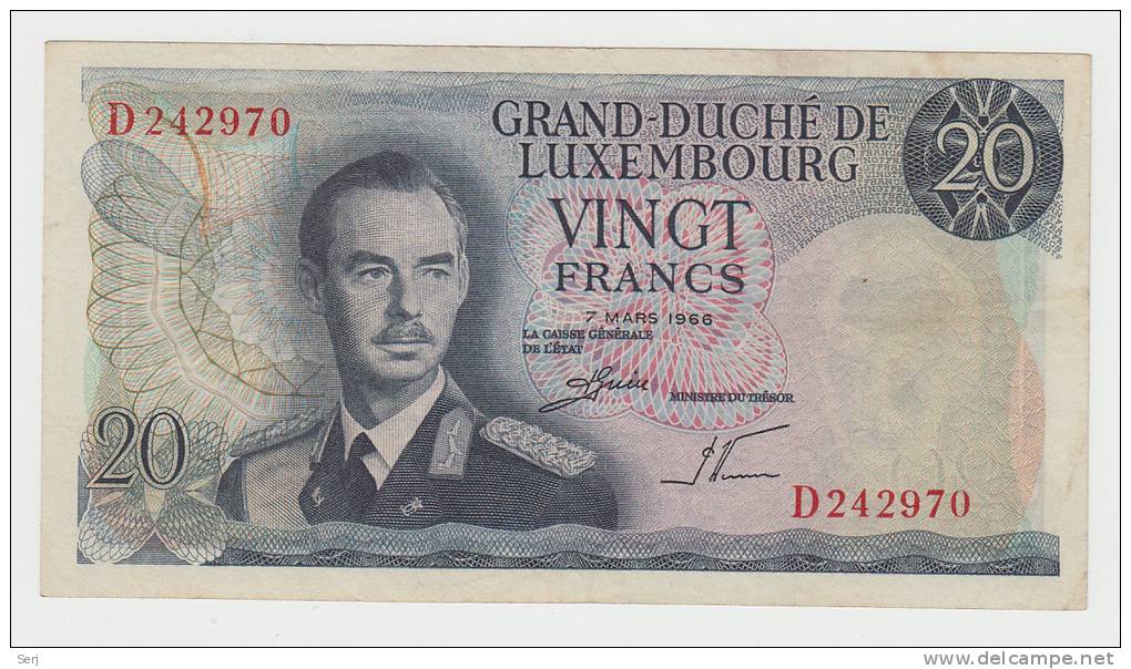 LUXEMBOURG 20 FRANCS 1966 VF+ P 54 - Luxembourg