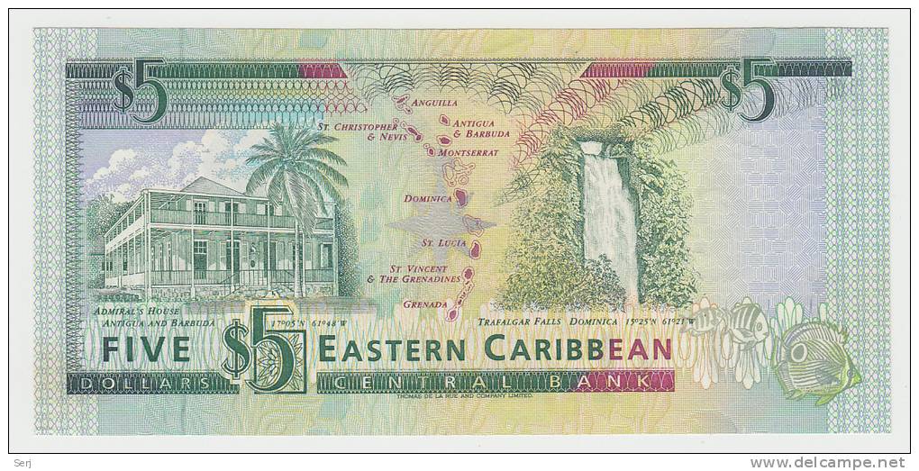 EAST CARIBBEAN ST. VINCENT ""V"" 5 Dollars 1993 UNC NEUF P 26V  26 V - Caraïbes Orientales