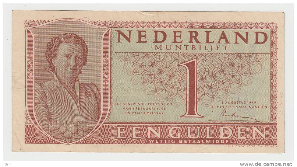 NETHERLANDS 1 GULDEN 1949 VF+ P 72 - 1 Gulde