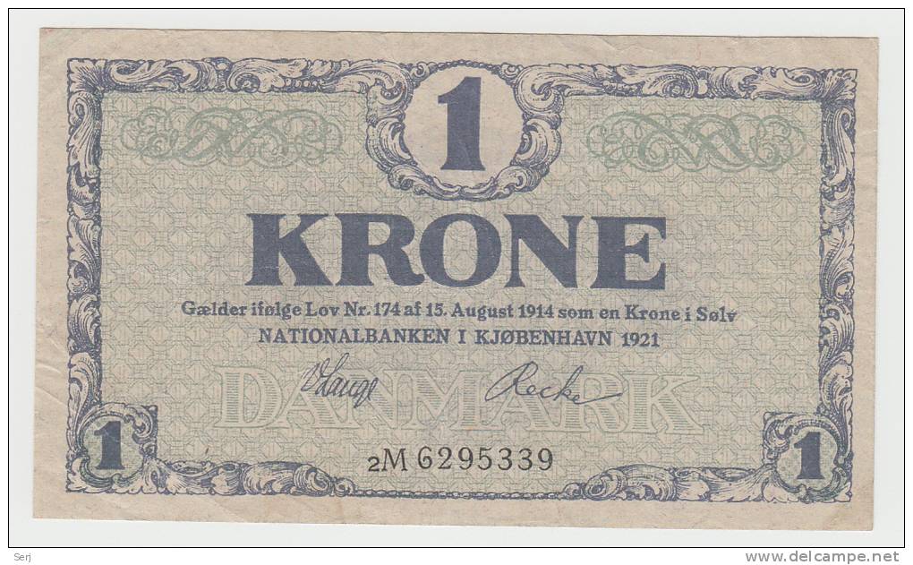 Denmark 1 Krone 1921 VF Crispy Banknote P 12g  12 G - Dänemark