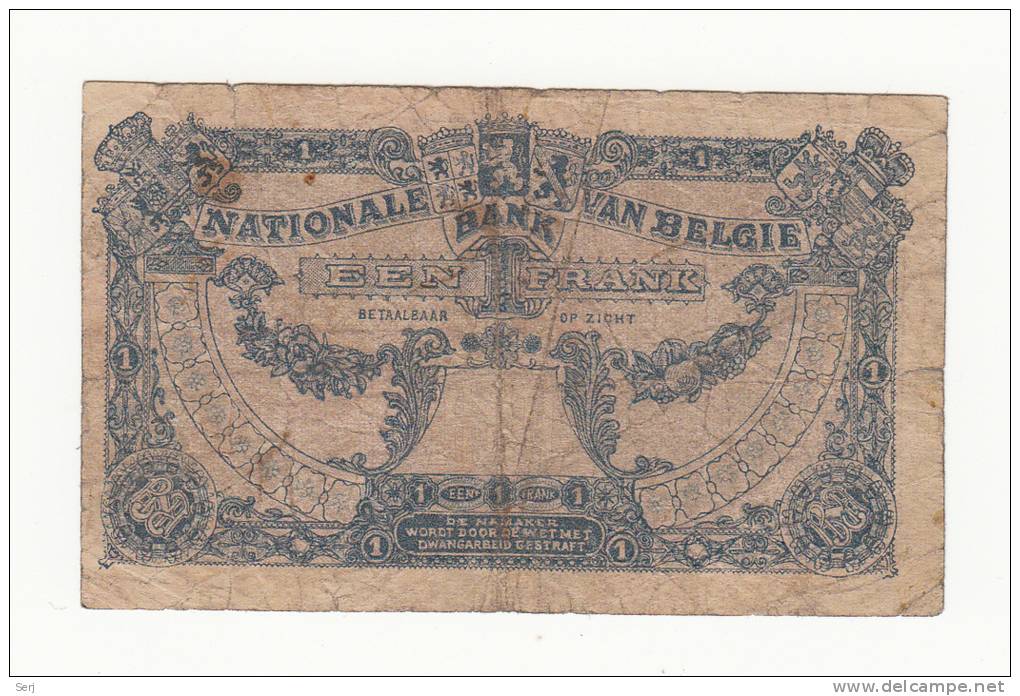 Belgium BELGIQUE 1 Franc 1920 VG-F RARE Banknote P 92 - 1 Franc
