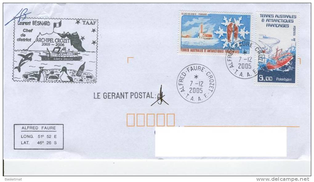 TAAF ENV ALFRED FAURE CROZET  7/12/2005   CACHET DU CHEF DE DISTRICT - Unused Stamps