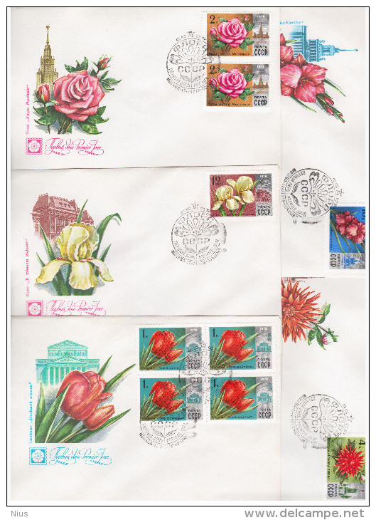 Russia USSR 1978 FDC X 5 Moscow Flowers, Flower Plants Flora - FDC