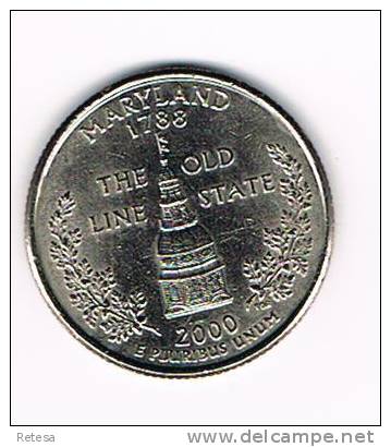 U.S.A.  1/4 DOLLAR  MARYLAND THE OLD LINE STATE  2000 P - 1999-2009: State Quarters