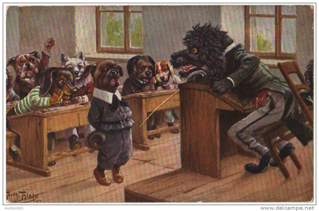 07846g ARTHUR THIELE - CHIEN - L'Ecole - L'Interrogation - 1910 - Thiele, Arthur