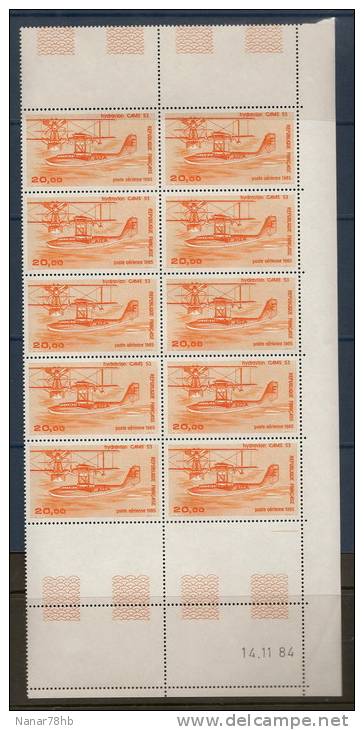 (d) Bloc De 10 Timbres PA58 Hydravion CAMS 53, Coin Date 14/11/1984 - 1960-.... Neufs