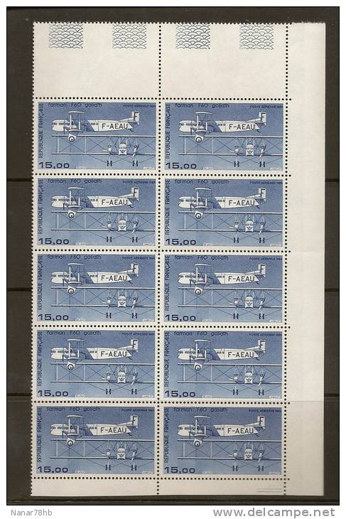 (d) Bloc De 10 Timbres PA57 Avion Bimoteur Farman F60 Goliath - 1960-.... Mint/hinged