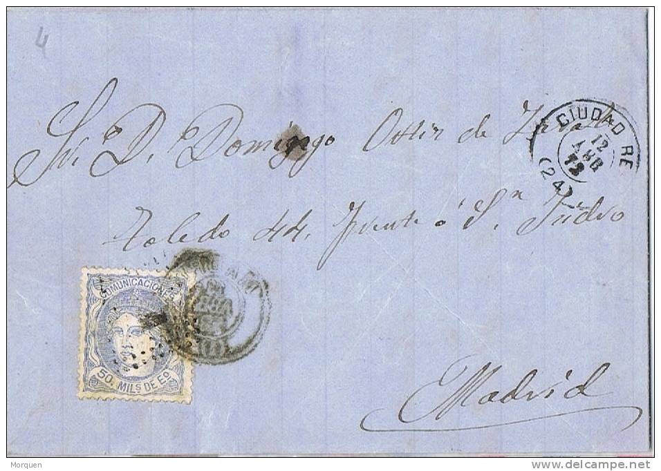 Carta  De Luto  CIUDAD REAL  1872. Fechador Palo Recto - Briefe U. Dokumente