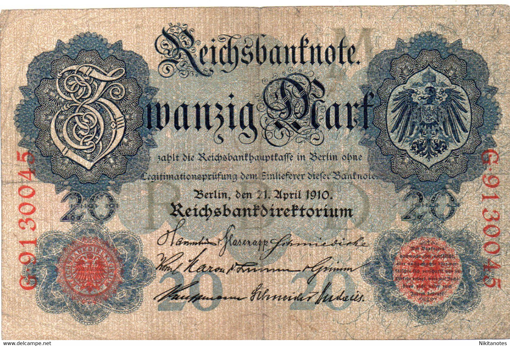 20 Mark 1910 Germania See Scan Note Reichsbanknote - 20 Mark