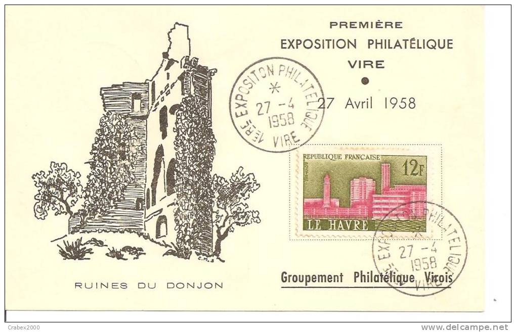 N° 1152   EXPOSITION PHILATELIQUE   VIRE      Le  27 AVRIL 1958 - Brieven En Documenten