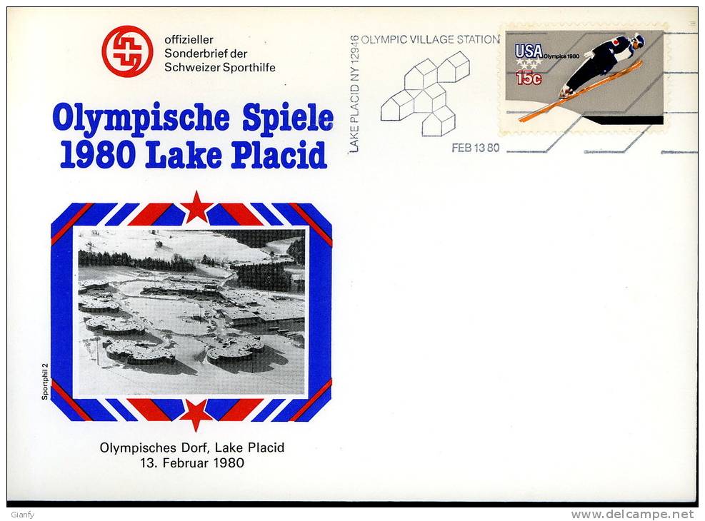 XIII OLIMPIADE LAKE PLACID 1980 FDC USA  VILLAGGIO OLIMPICO - Hiver 1980: Lake Placid