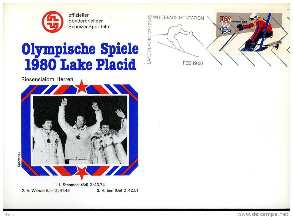 XIII OLIMPIADE LAKE PLACID 1980 FDC USA  VINCITORI MEDAGLIA SLALOM SPECIALE - Hiver 1980: Lake Placid